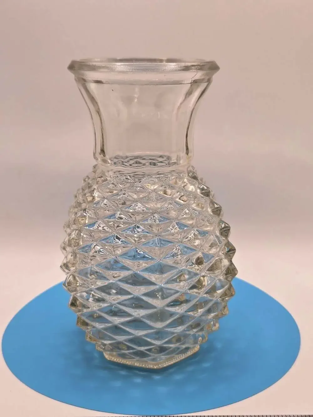 Vintage 1980 FTD Clear Pressed Glass Pineapple Shaped Diamond Point Vase